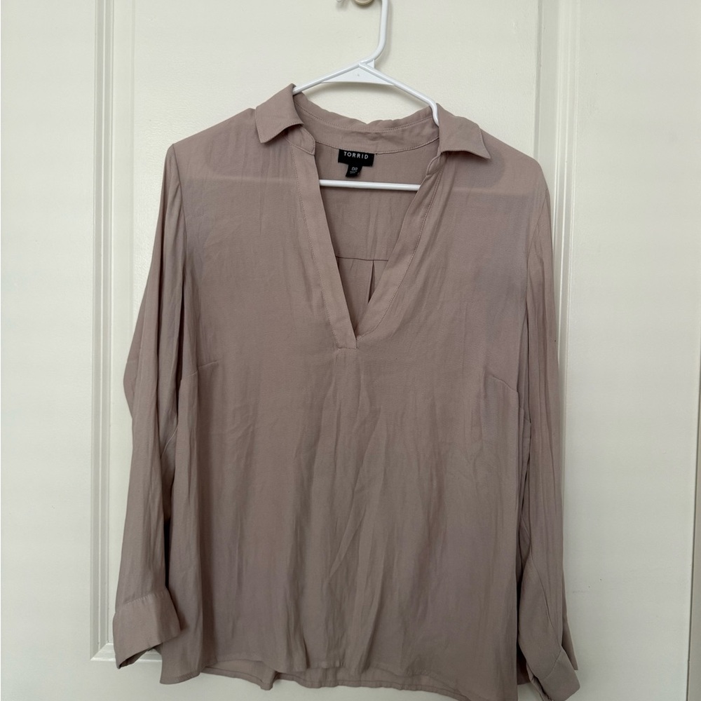 Torrid Taupe V-Neck Blouse 00